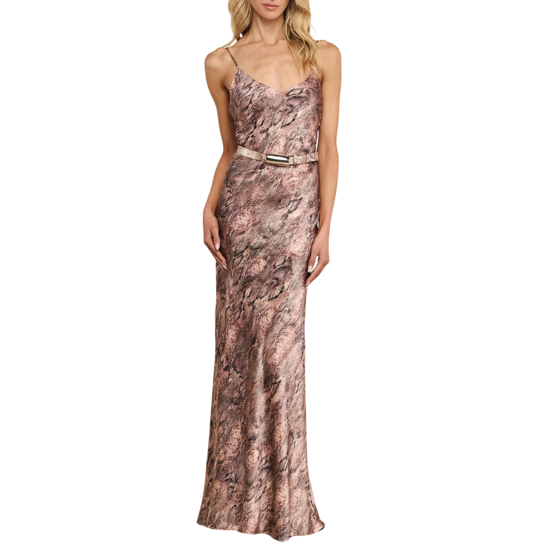 Serita Silk Gown in Mauve/Multi Western Snake Print