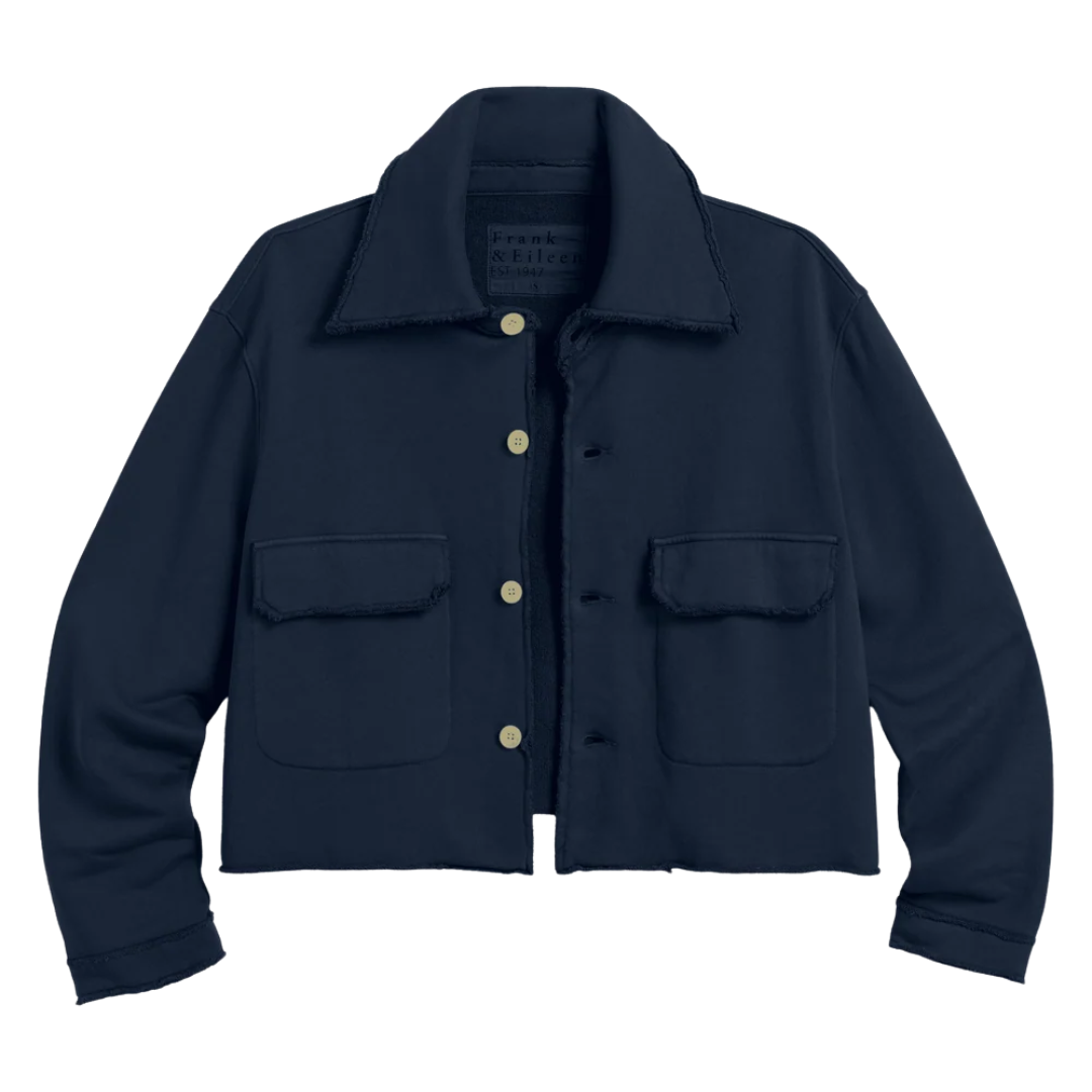 Rowan Cropped Sweatshirt Utility Jacket in Classic Navy