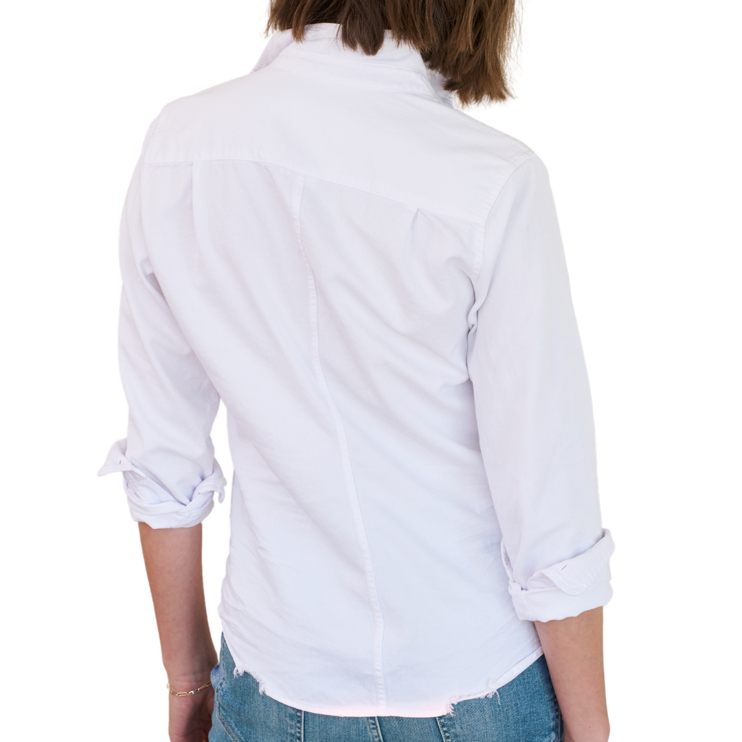 Barry Tailored Button-Up in White Tattered Wash Denim