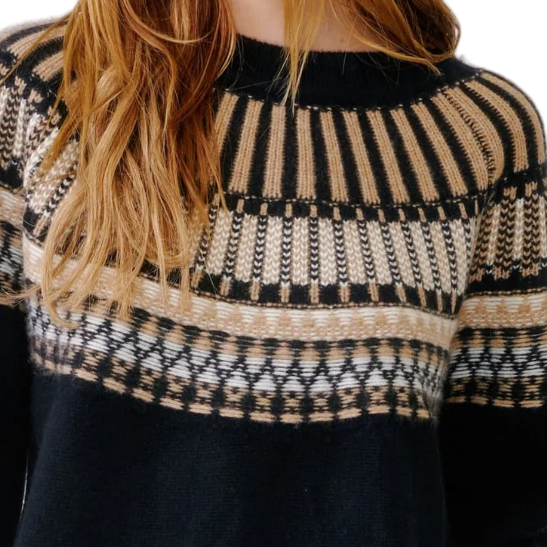 Finley Slouchy Fairisle Crewneck in Black Fairisle