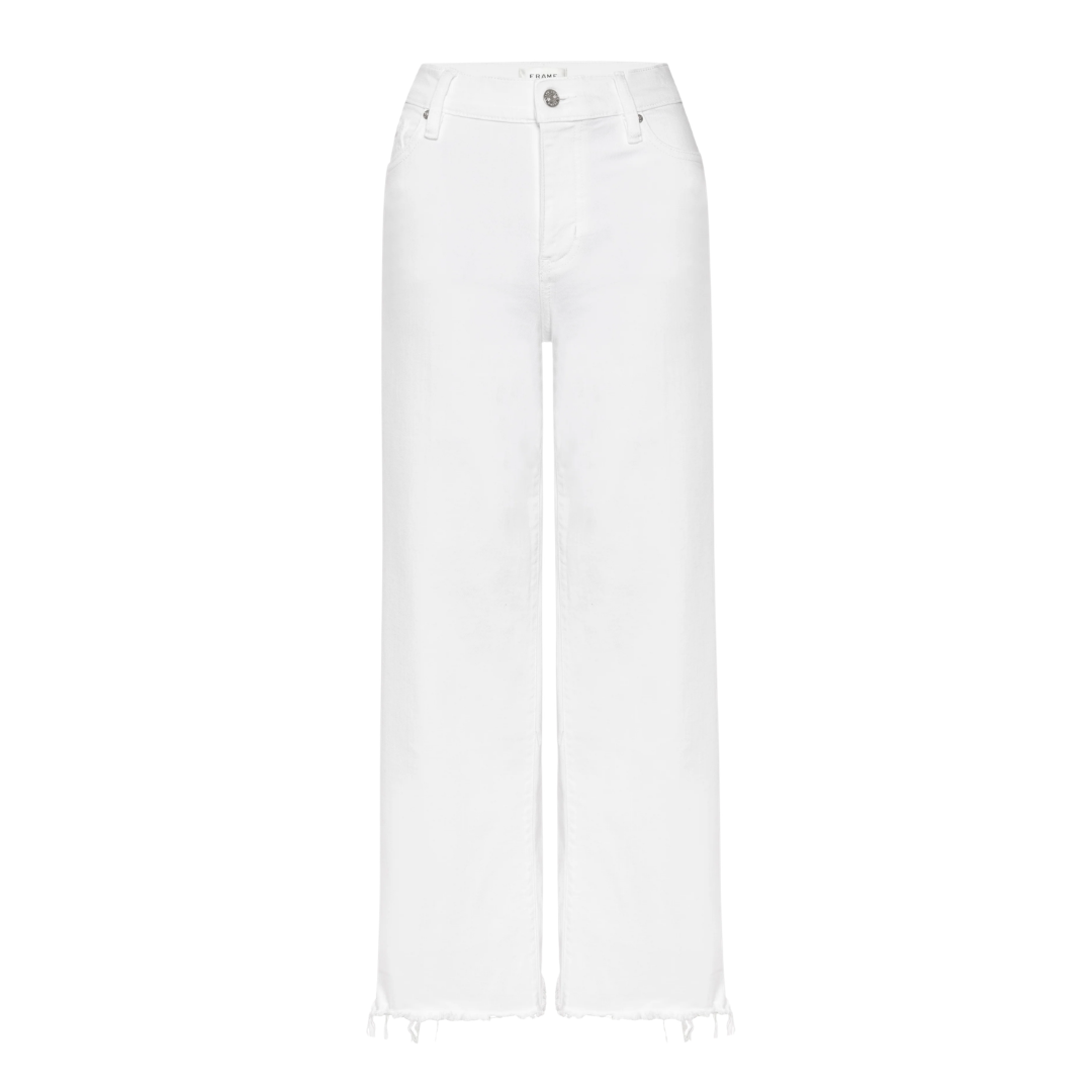 Le Slim Palazzo Crop in White Raw Fray