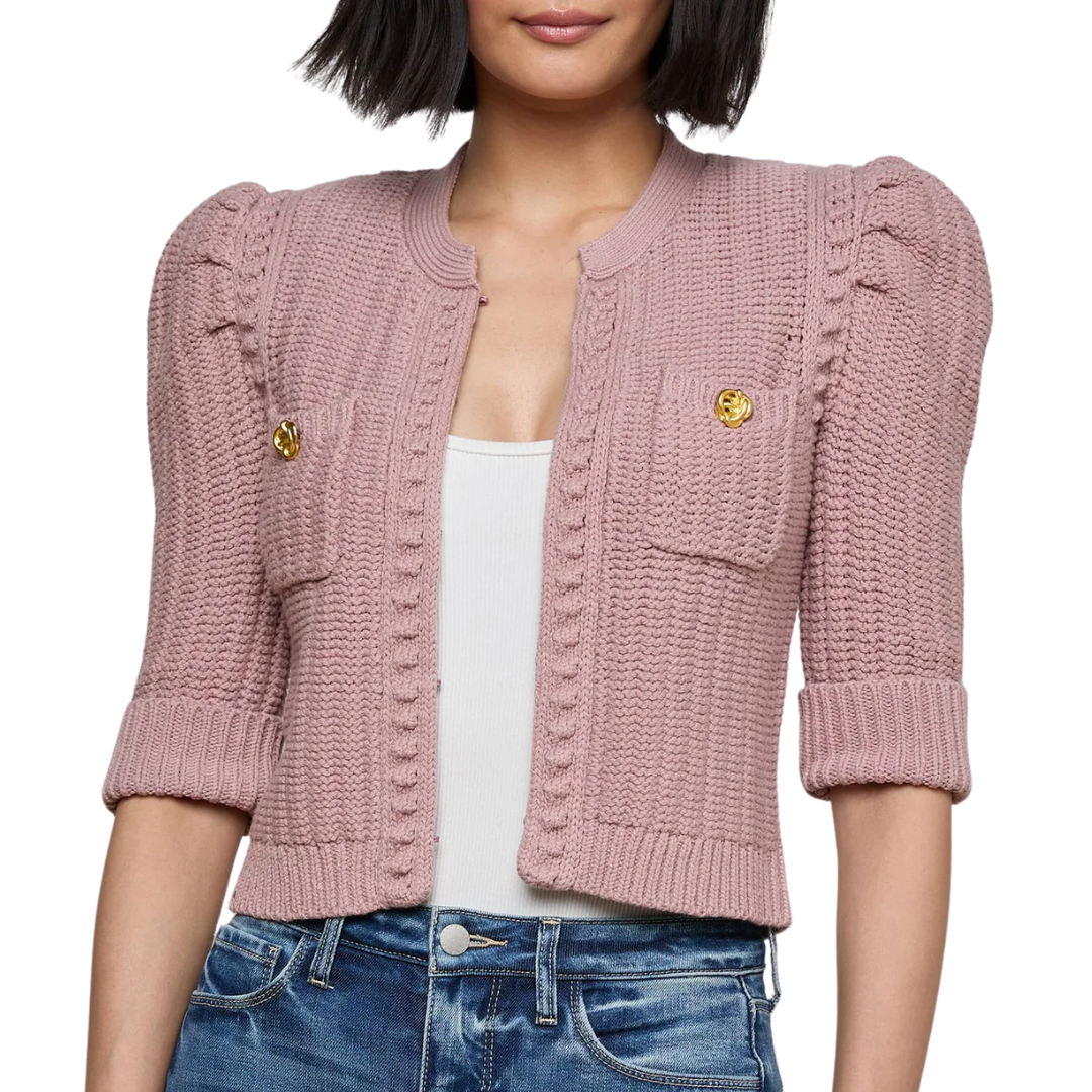 Delilah Cropped Cardigan in Light Mauve/Gold