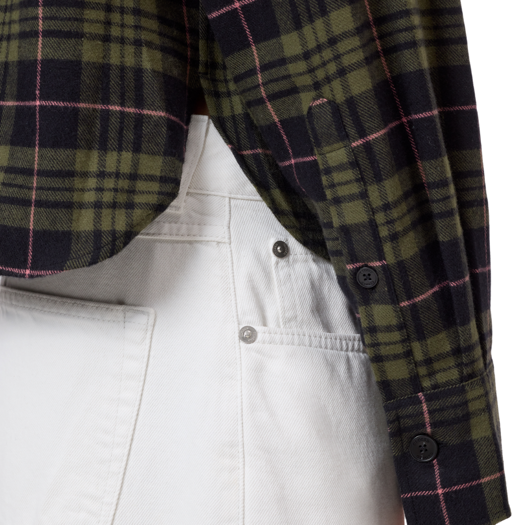 Cropped Flannel Shirt in Cypress Green
