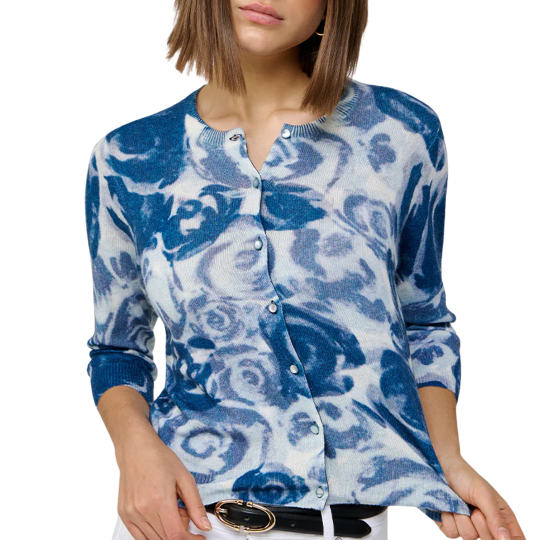 Watercolor Rose Baby Cardigan in Navy Combo
