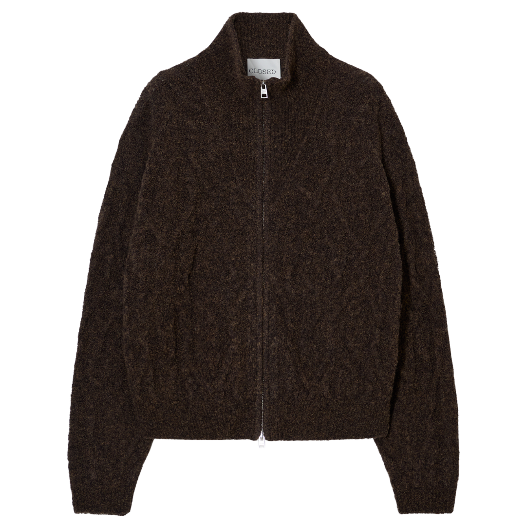 Cable Knit Cardigan in Mahogany Brown