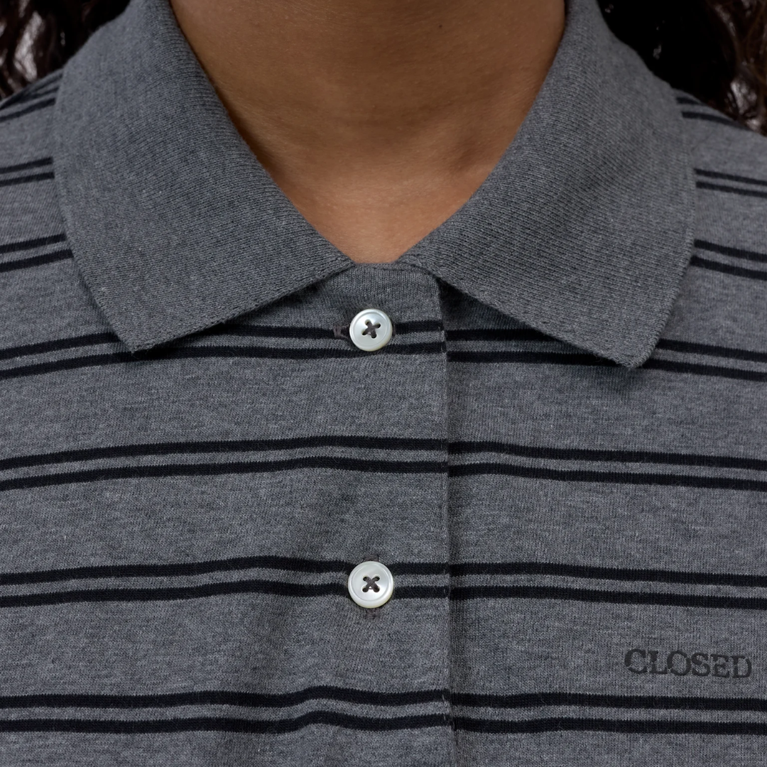 Polo Top With Wrap Detail in Dark Grey Melange