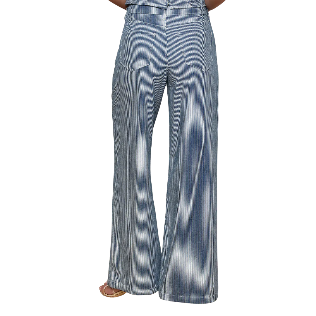 Amara Wide-Leg Pant in Azure Blue Stripe
