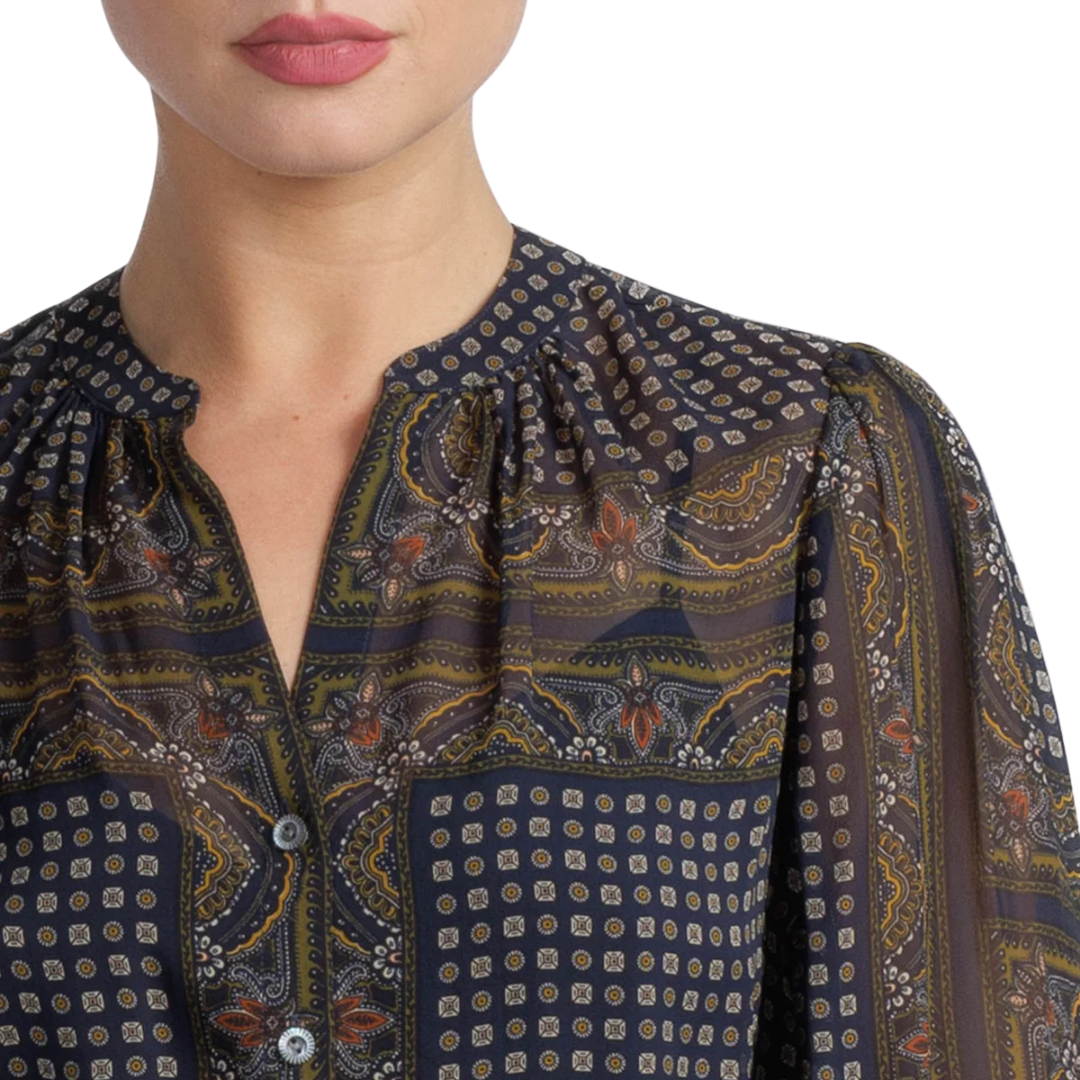 Ashlynn Silk Blouse in Heritage Navy Multi