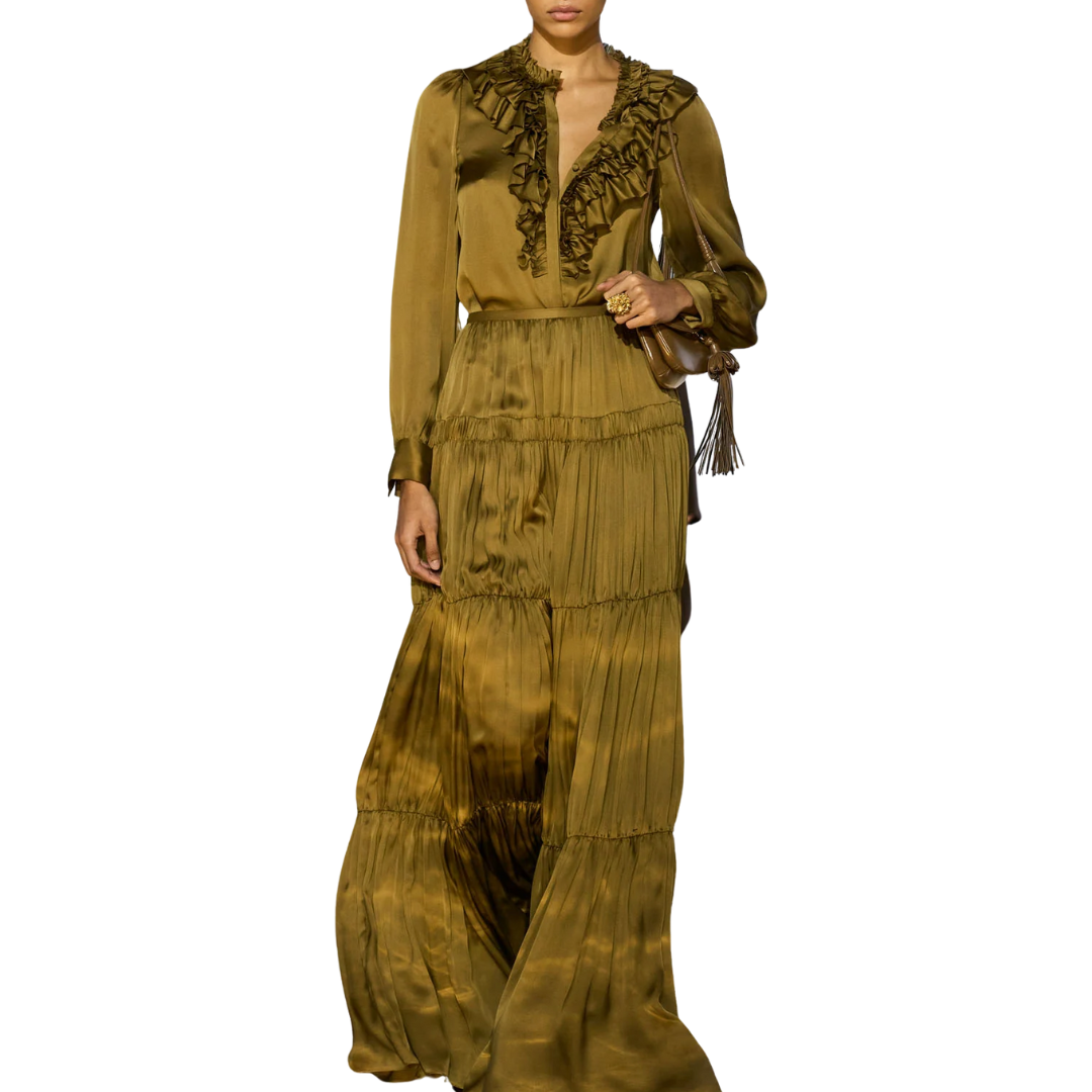 Rouen Silk Ruffle Blouse in Willow