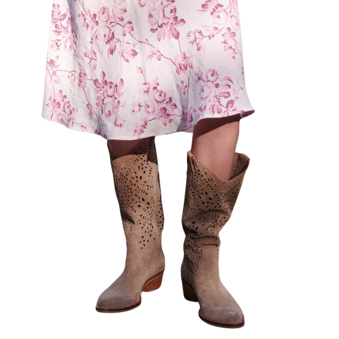 Goldie Cut Out Lace Boot in Camel