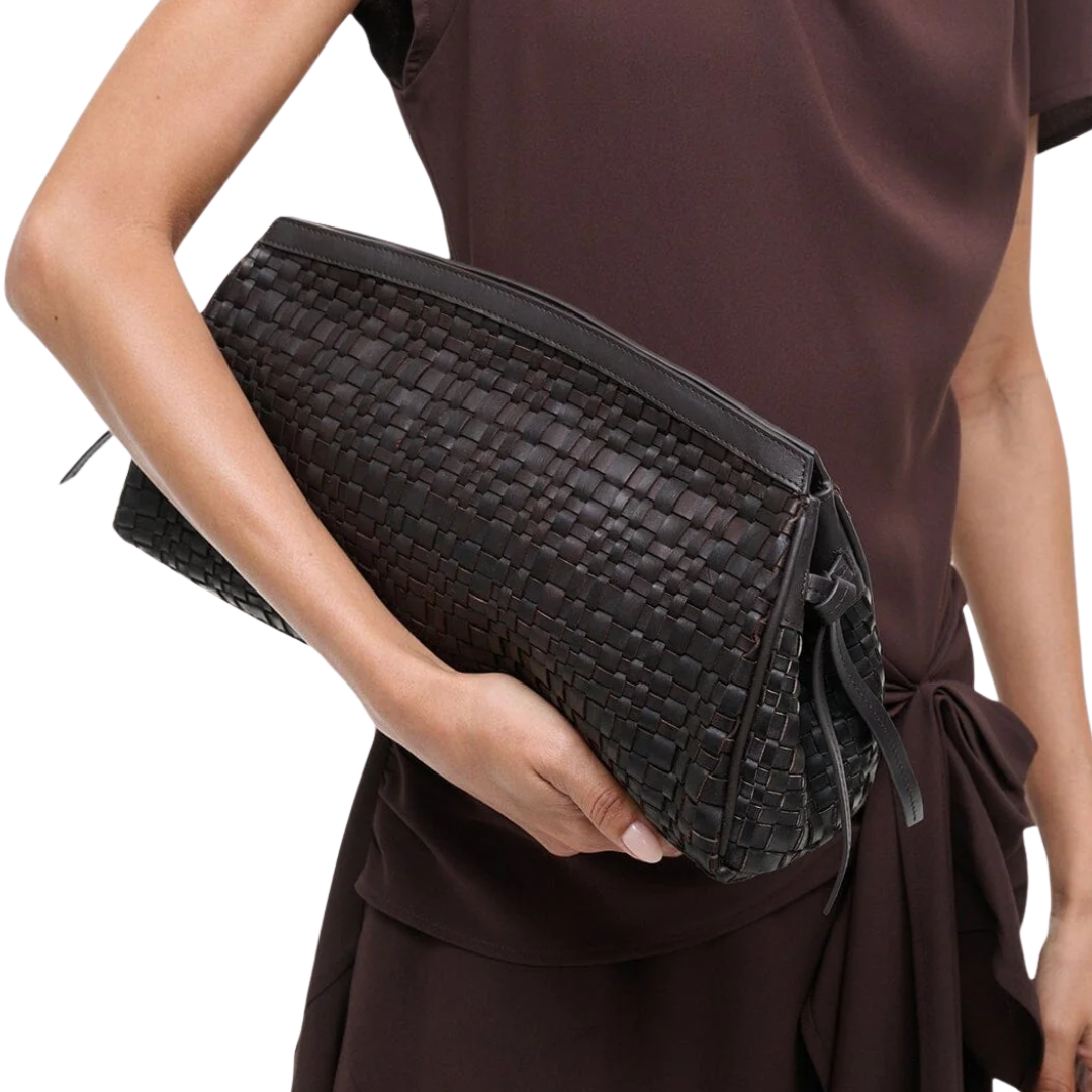Maude Soft Clutch in Espresso Woven