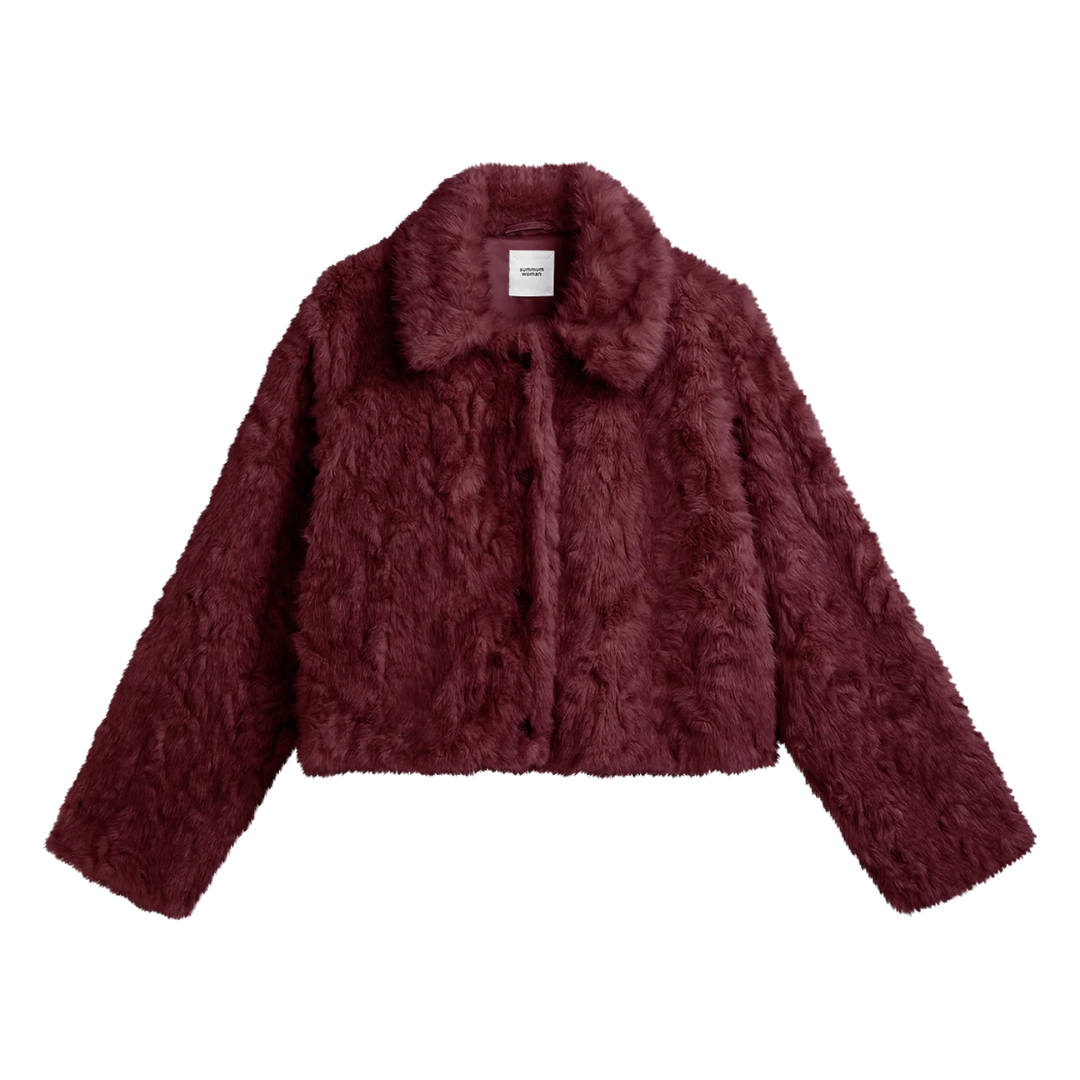 Faux Fur Jacket in Dark Burgundy