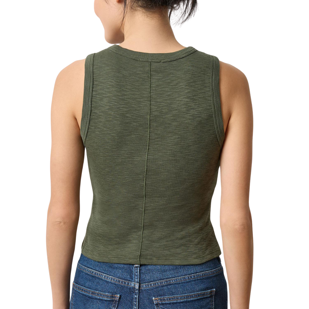 Rib Slub Pleat Tank in Lichen