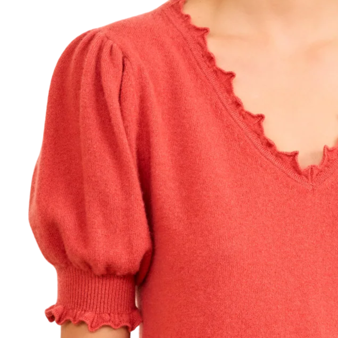 Polline Short Sleeve Top in Coral