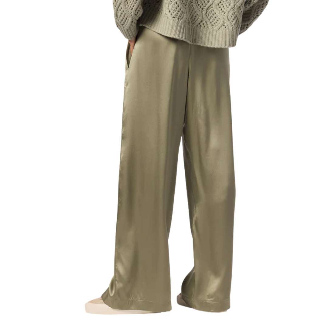 Brynn Wide Leg Silk Pant in Eucalyptus