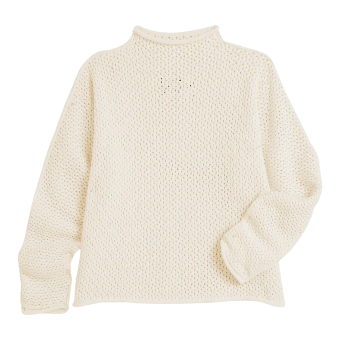 Monterey Pointelle Rolled Funnel Neck Sweater in Ivory