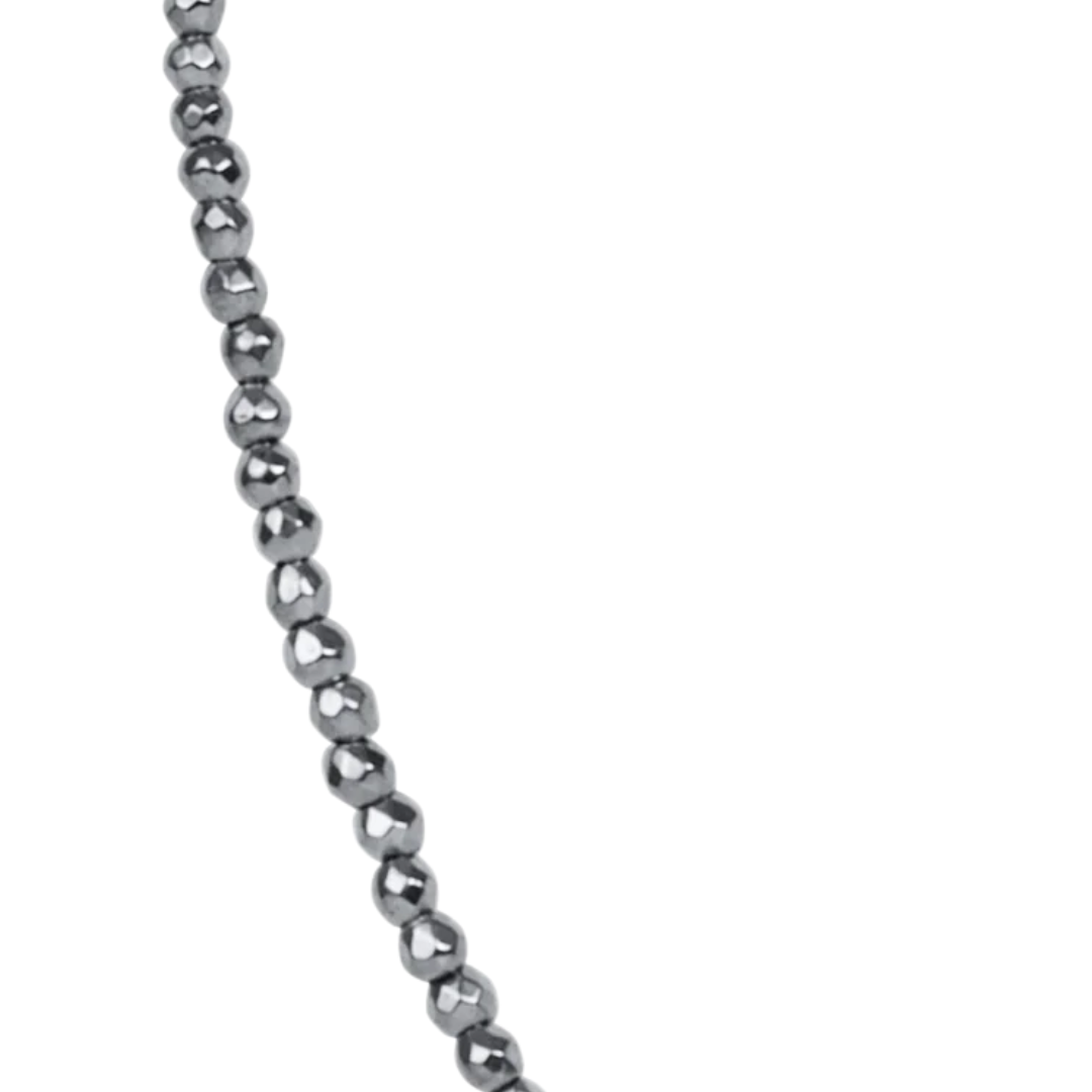 17" Choker Silver Faceted Hematite 2MM Bead