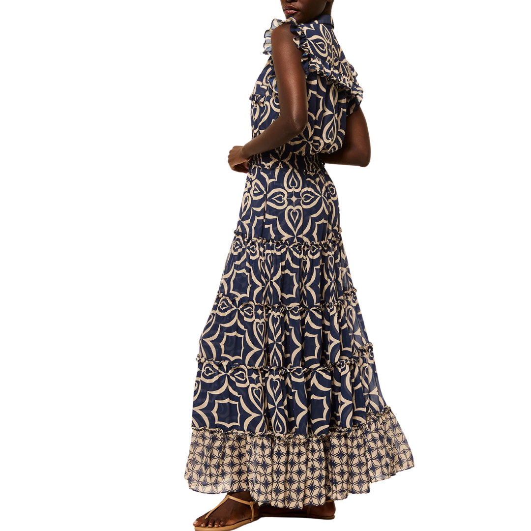 Trina Dress in Blue Mosaic Tile