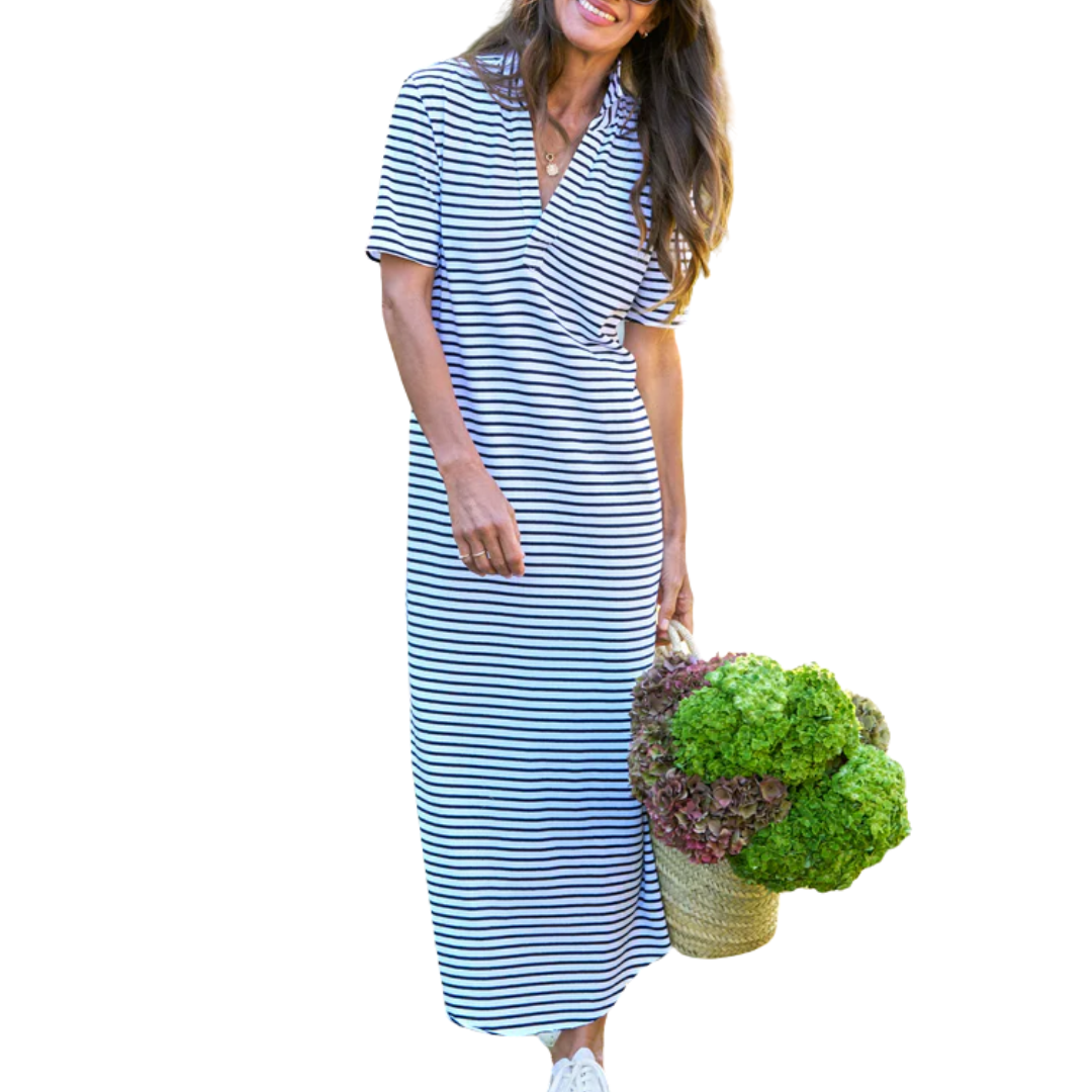 Emma Henley Maxi Dress in Navy French Stripe