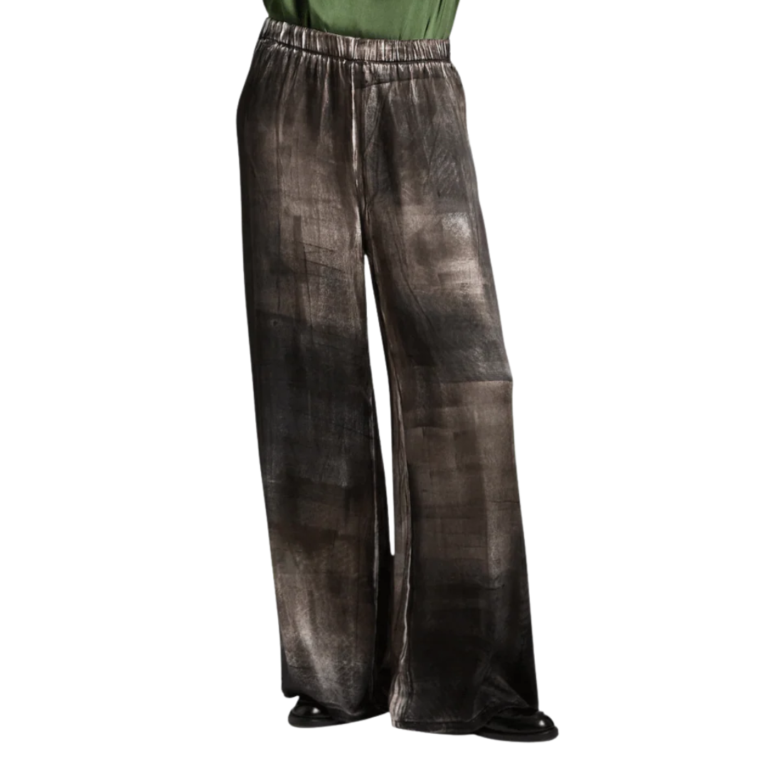 Murales Effect Silk Pants in Carruba