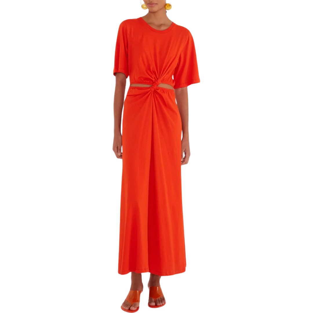 Cut-Out Short Sleeve Maxi Dress in Red