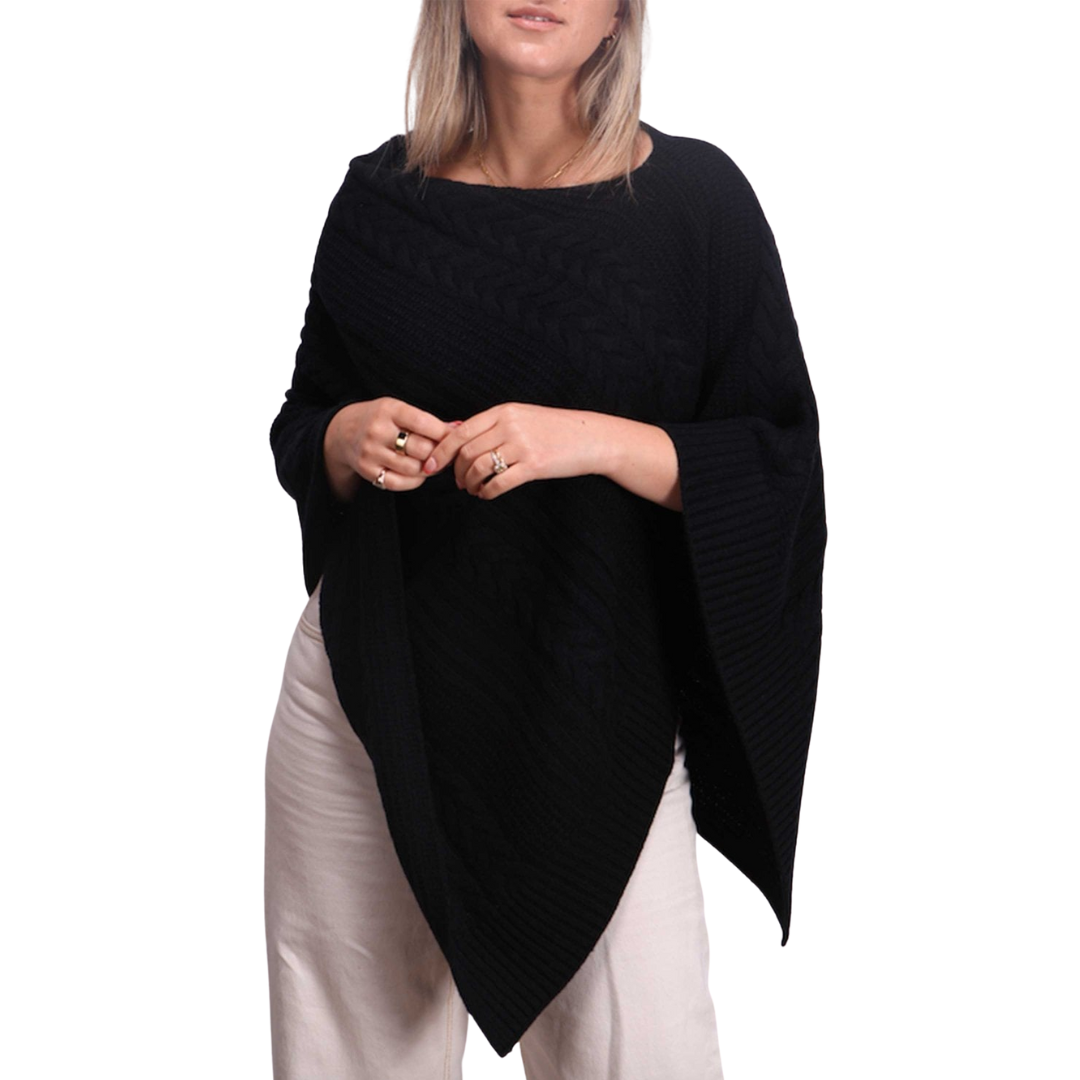 Luxe Cable Poncho in Black