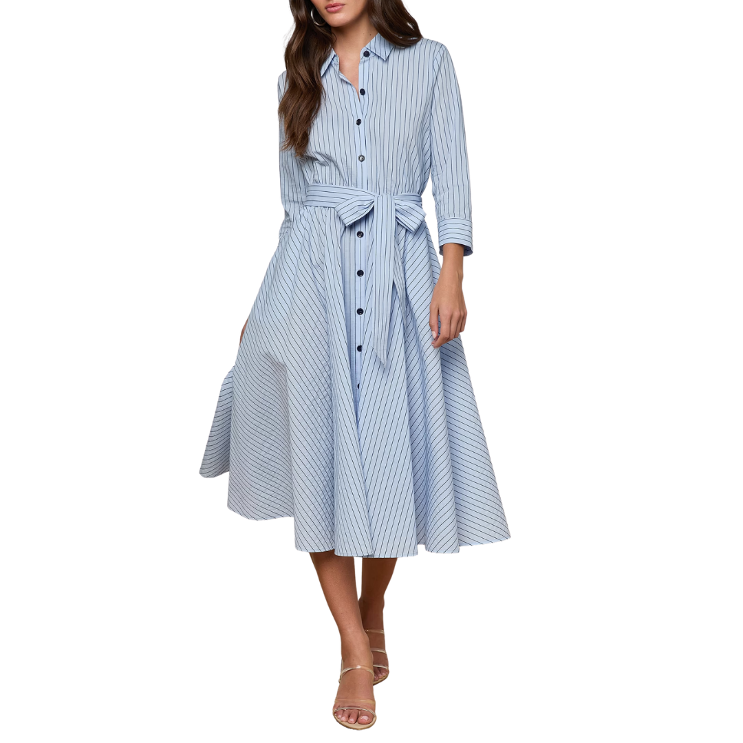Ralphie Midi Dress in Light Blue/Dark Blue Stripe