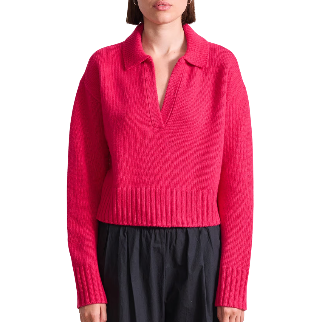 Split Neck Henley in Cerise