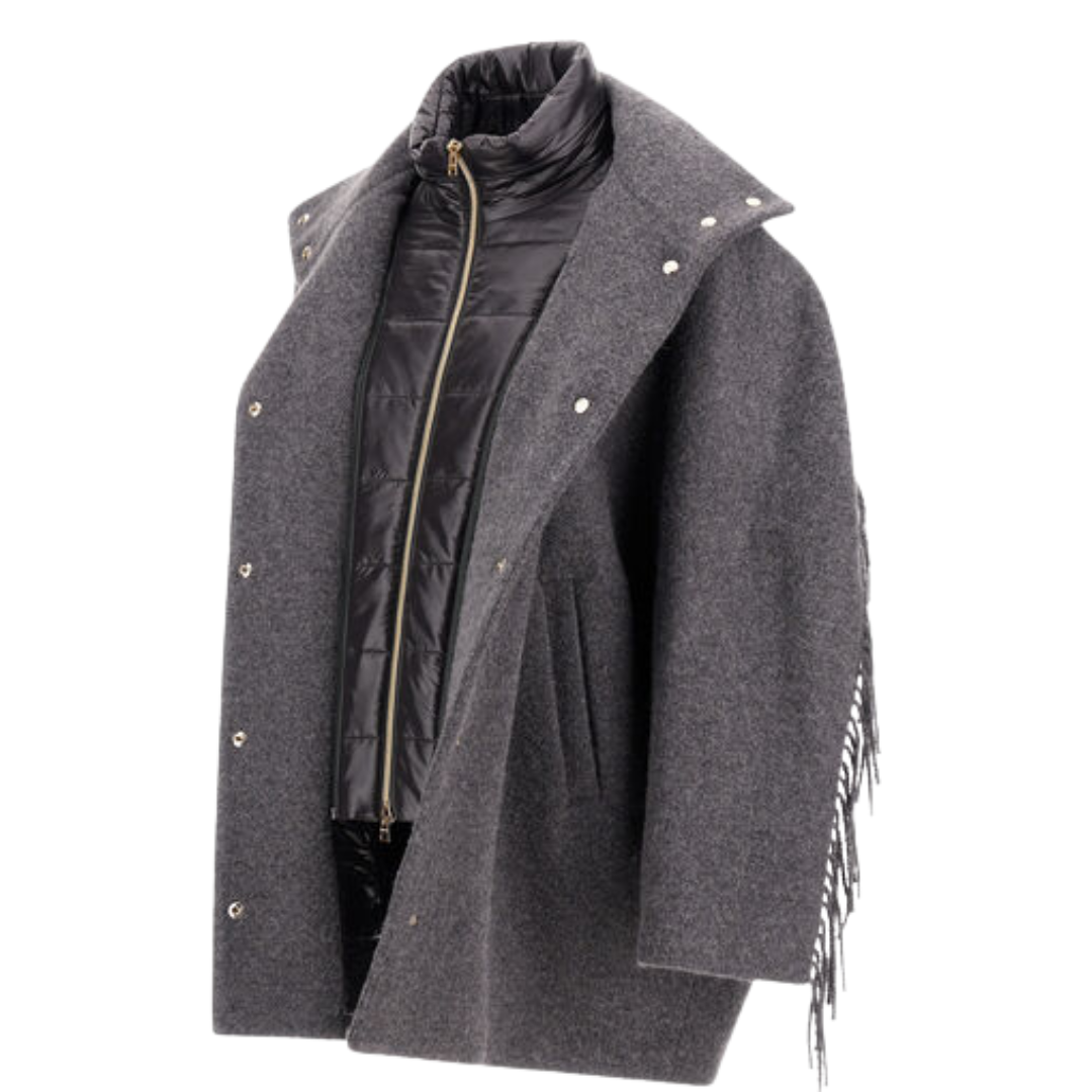Alpaca Jacket with Fringing and Nylon Ultralight in Iron