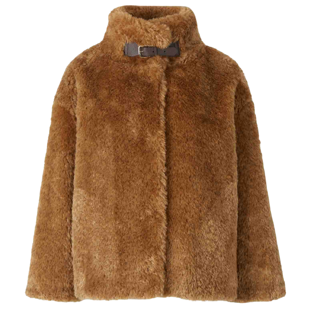 Buckle Detail Shearling Coat in Sand