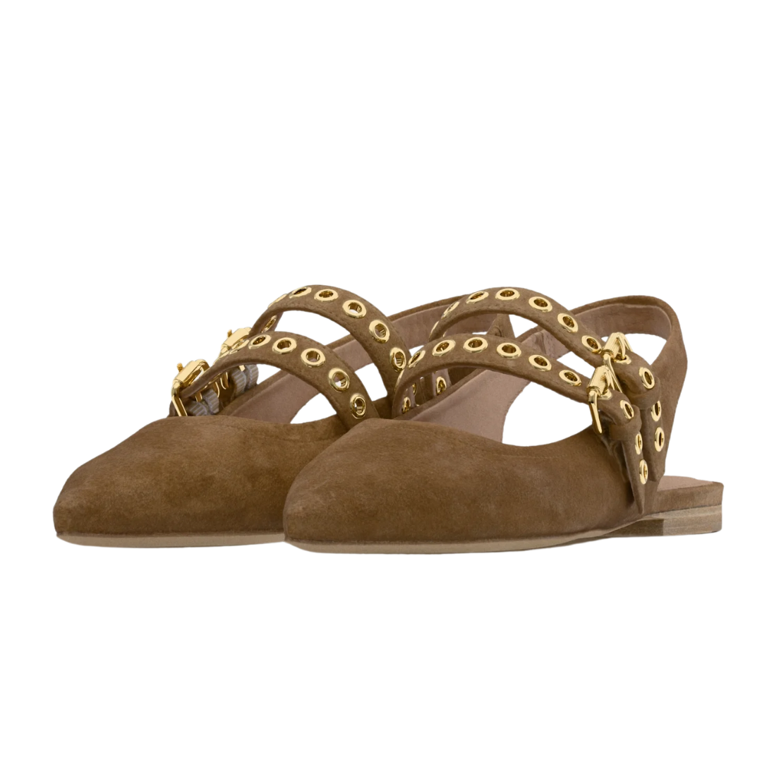 Greta Suede Flat in Golden Brown/Gold