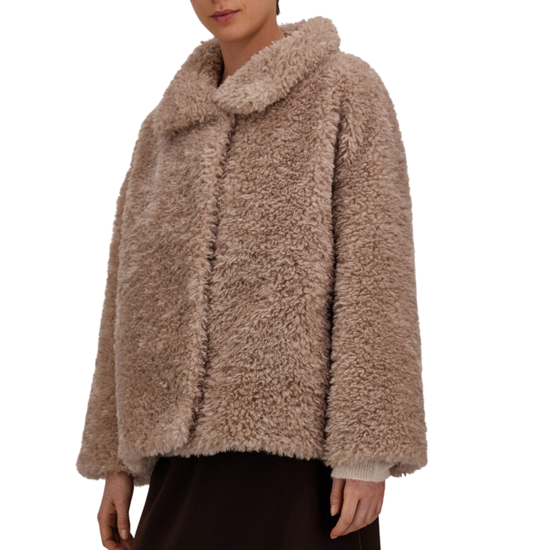 Curly-Effect Fur-Touch Short Jacket in Chantilly
