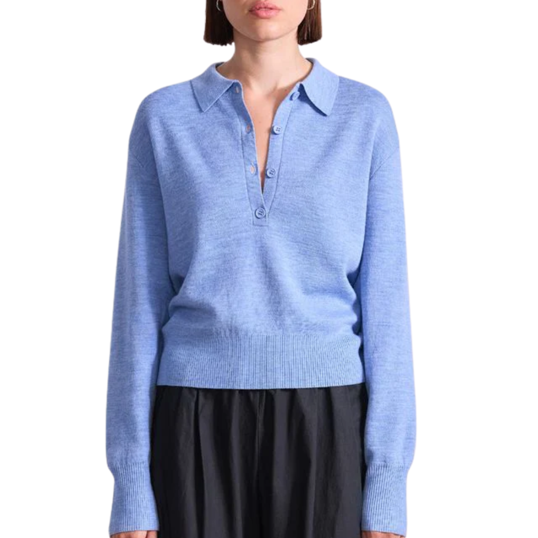 Kari Polo Knit in Heathered Sky