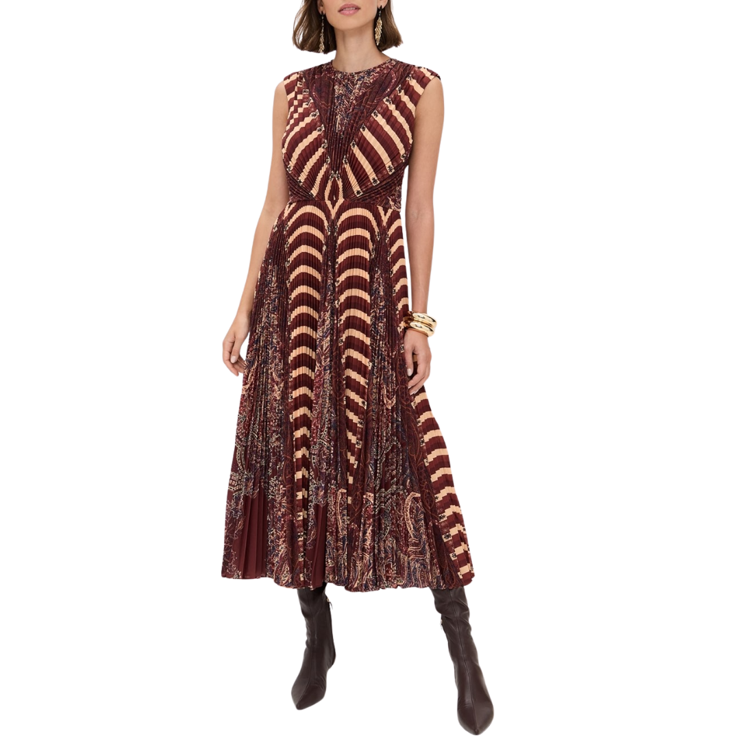 Violeta Pleated Sleeveless Midi Dress in Topaz