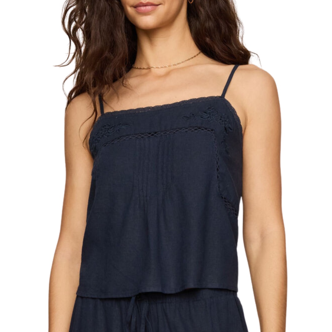 Lille Embroidered Woven Tank Top in Eclipse