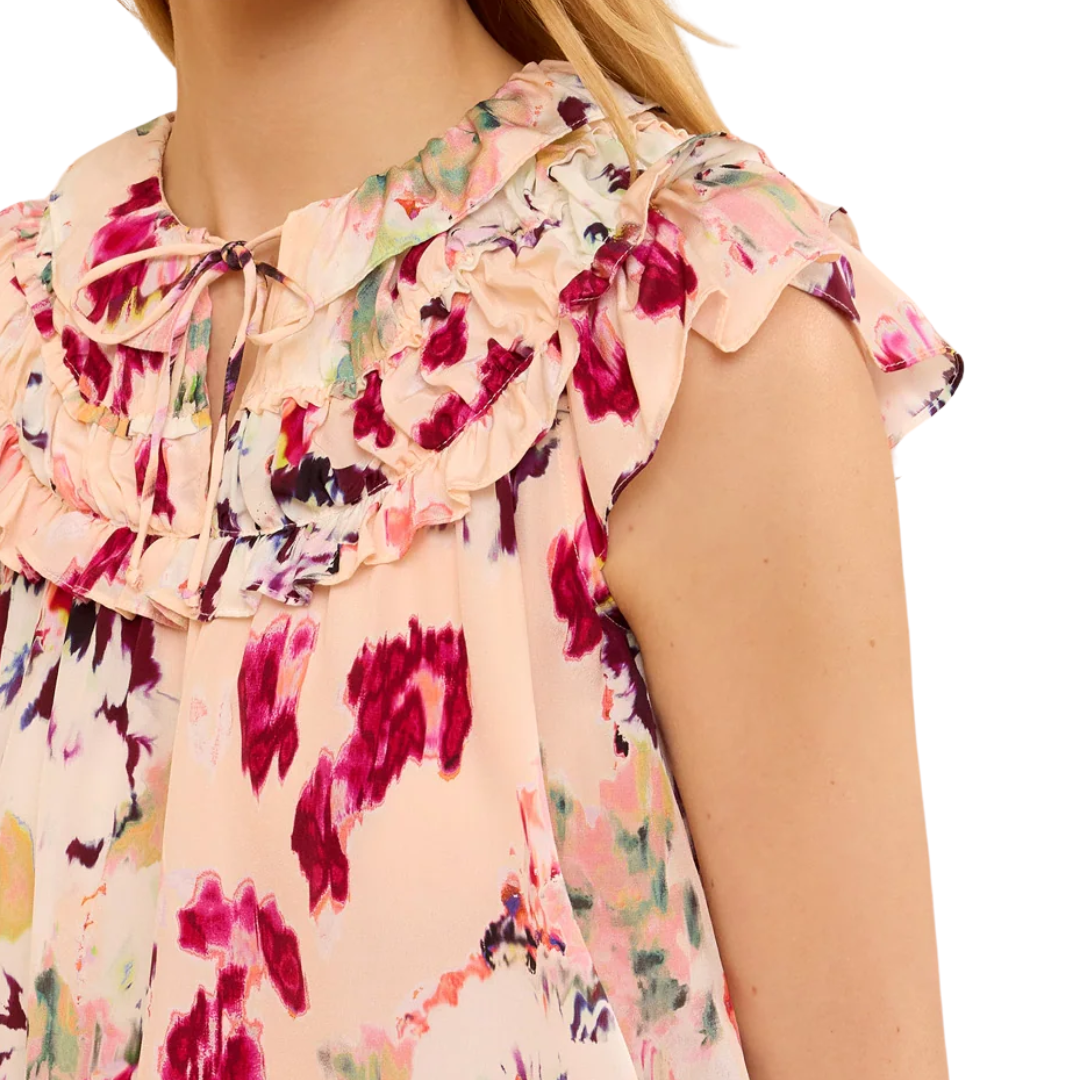 Eleonore Silk Top in Summer Garden