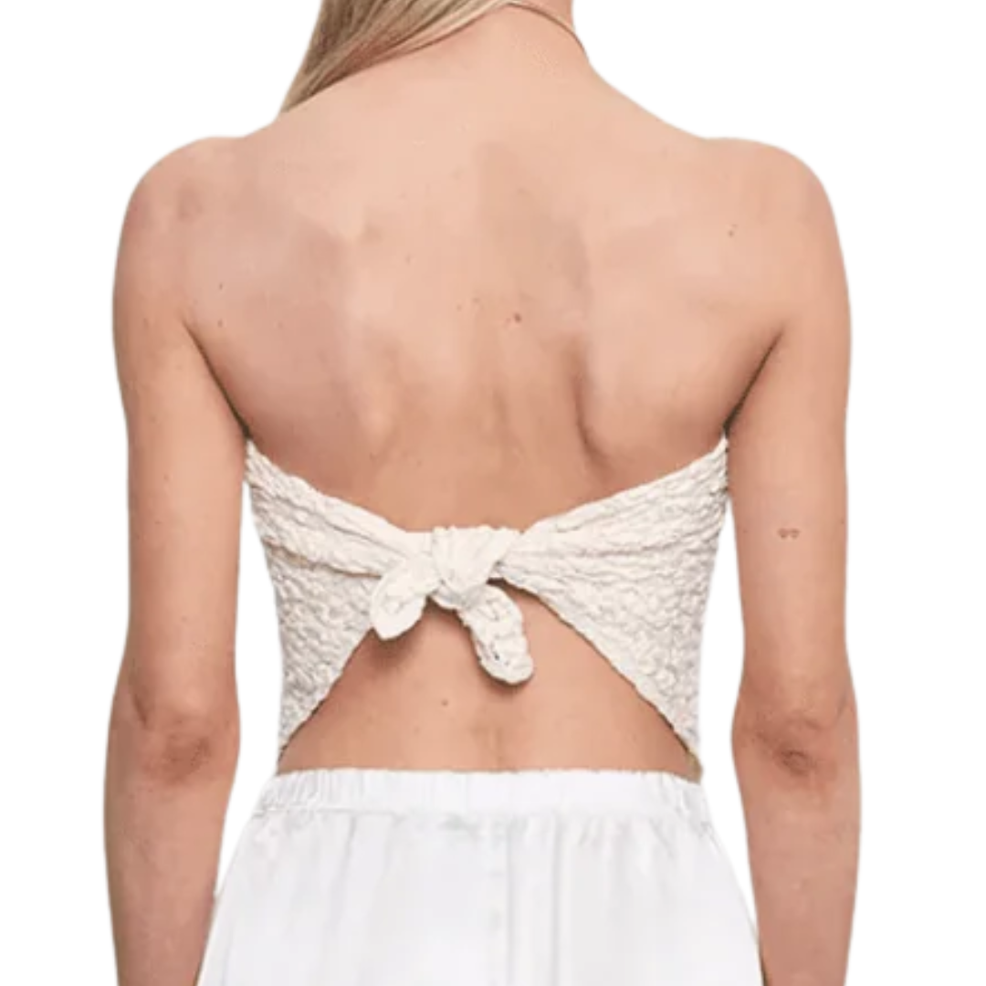 Puckered Lace Scarf Top in Off White
