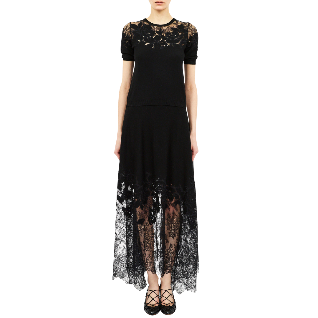 Josina Lace Midi Skirt in Noir