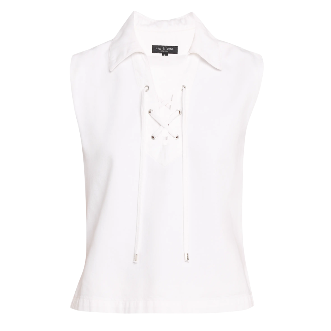 Fiona Lace Up Shirt in Optic White