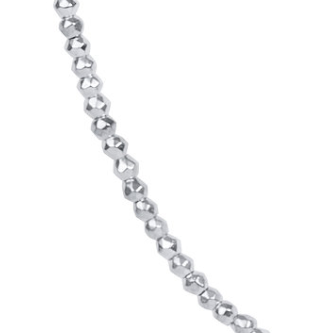 17" Choker Bright Silver Faceted Hematite 2MM Bead