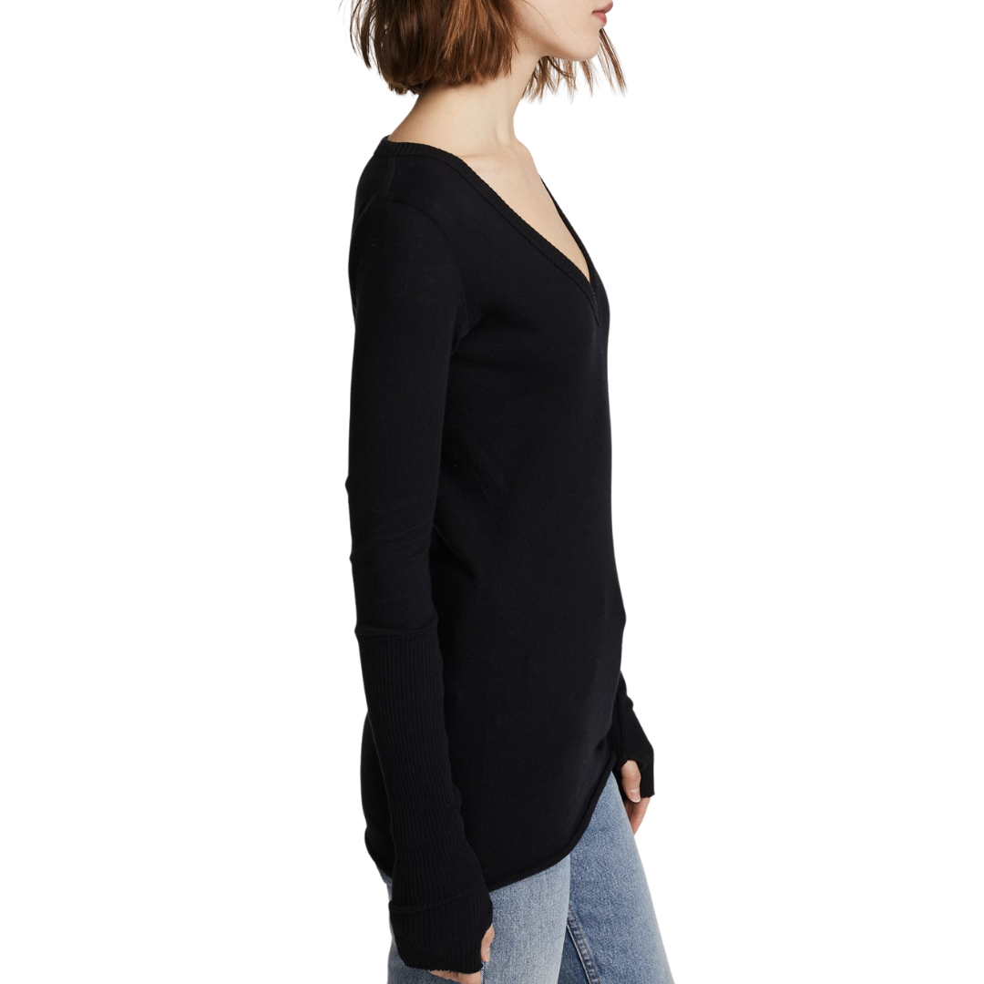 Cuffed V Top in Black