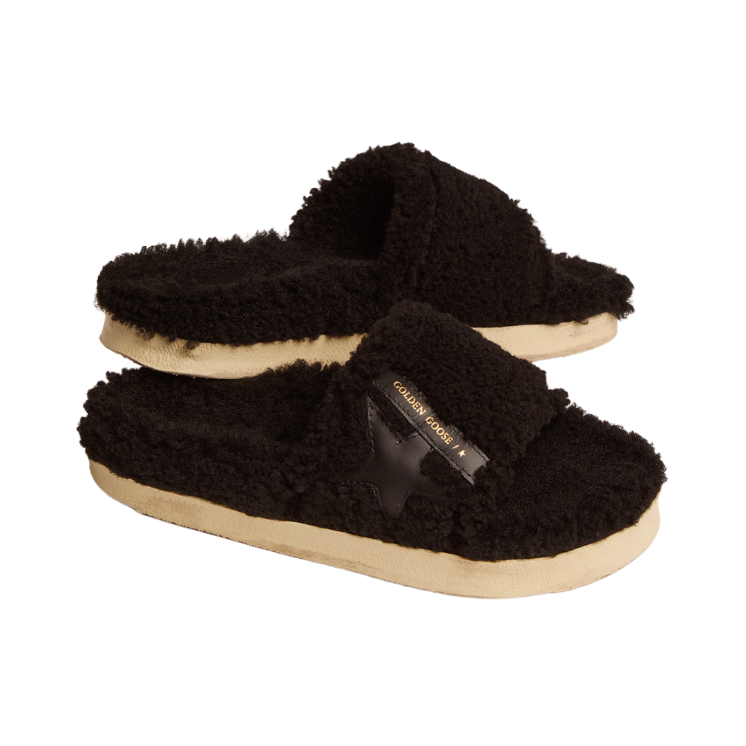 Poolstar Shearling Slide Sandals in Black
