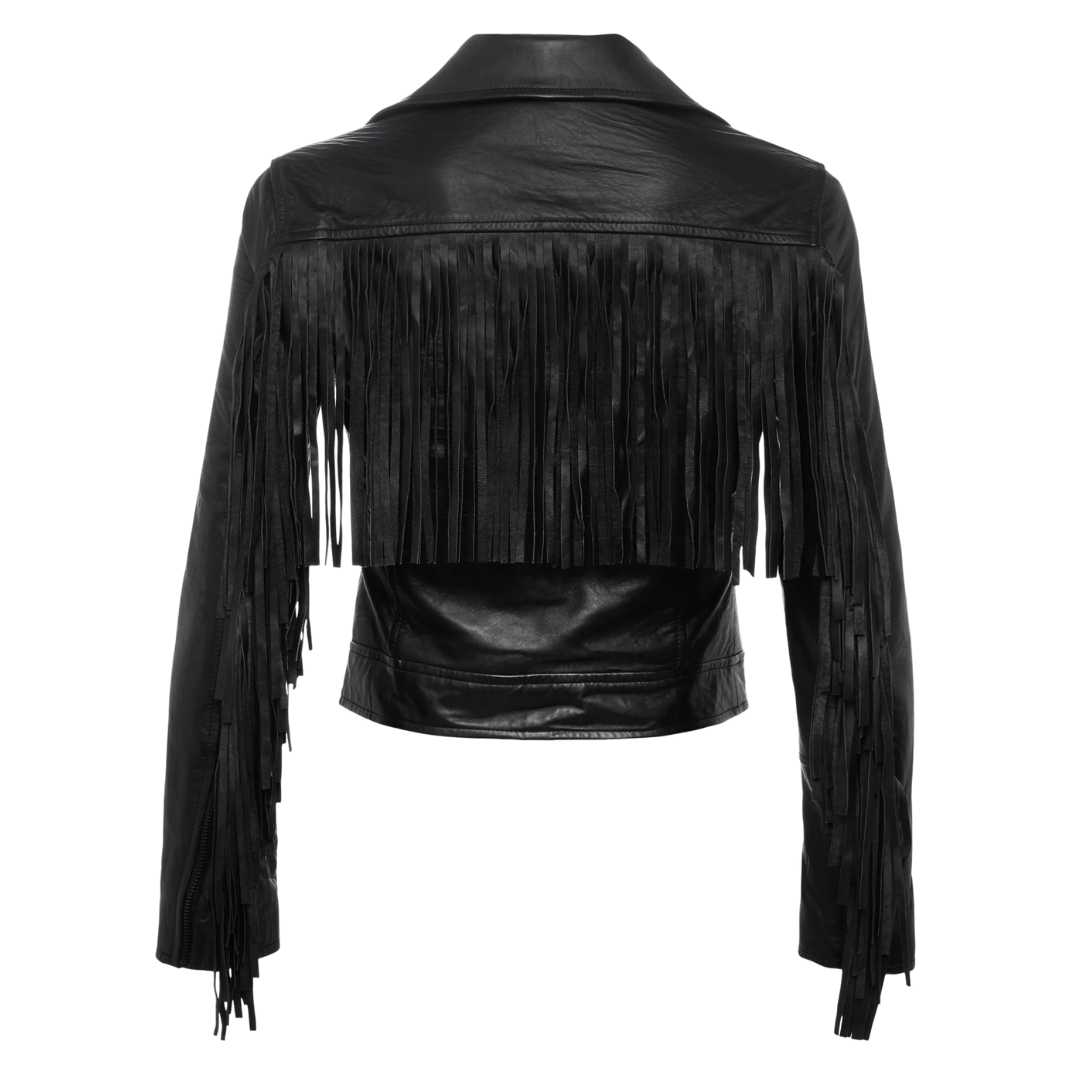 Kravitz Fringe Leather Jacket in Black