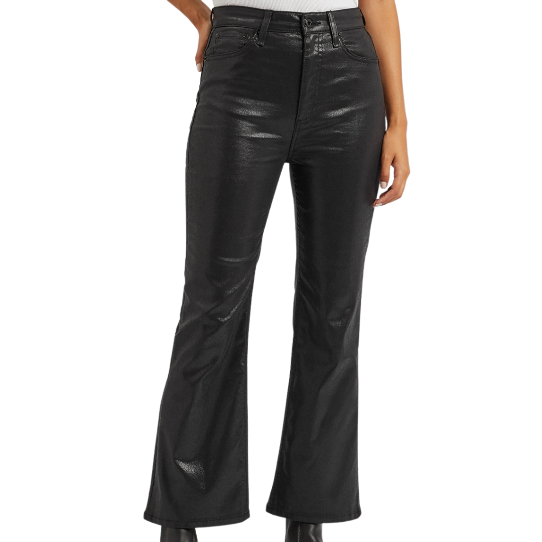 Casey High-Rise Ankle Flare Jeans in Coated Black