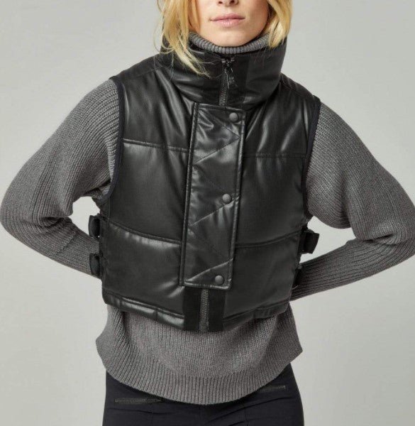 La Vitesse Cropped Vest in Leather-Like Black