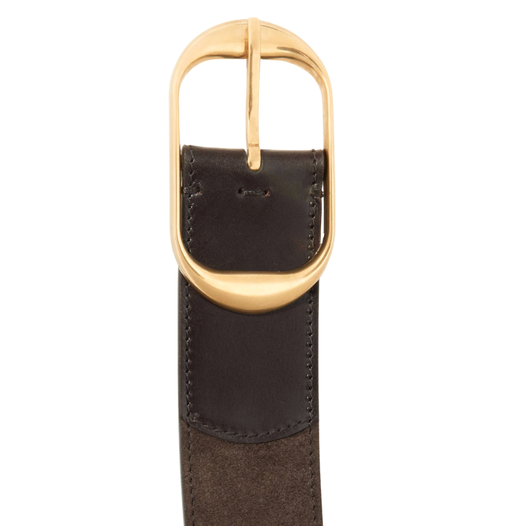 Nili Suede Belt in Espresso w/ Antique Brass Buckle
