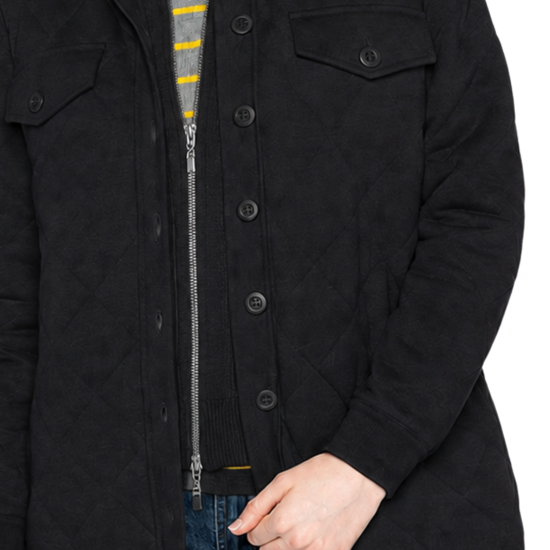 Two In One Quilted Shacket in Black