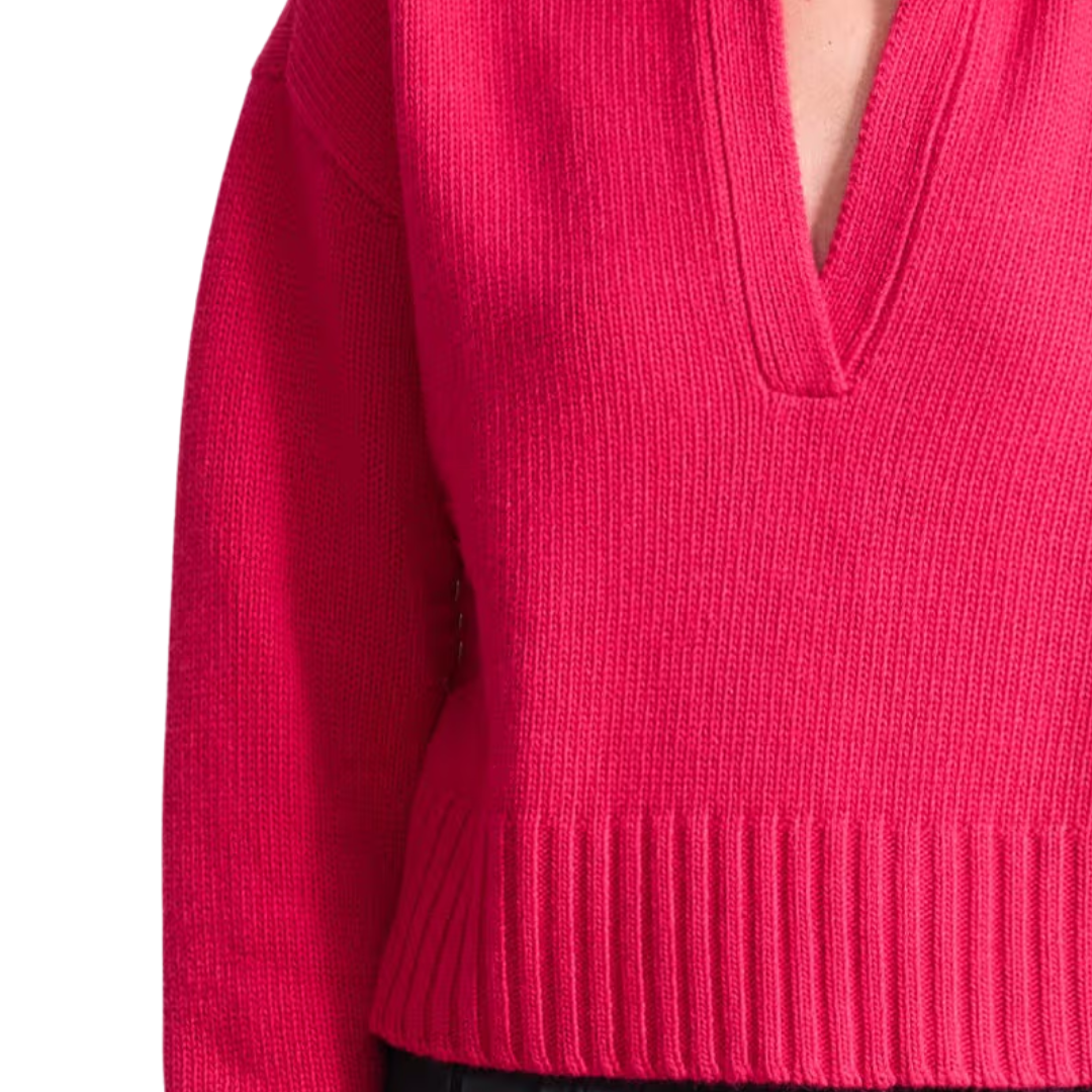 Split Neck Henley in Cerise