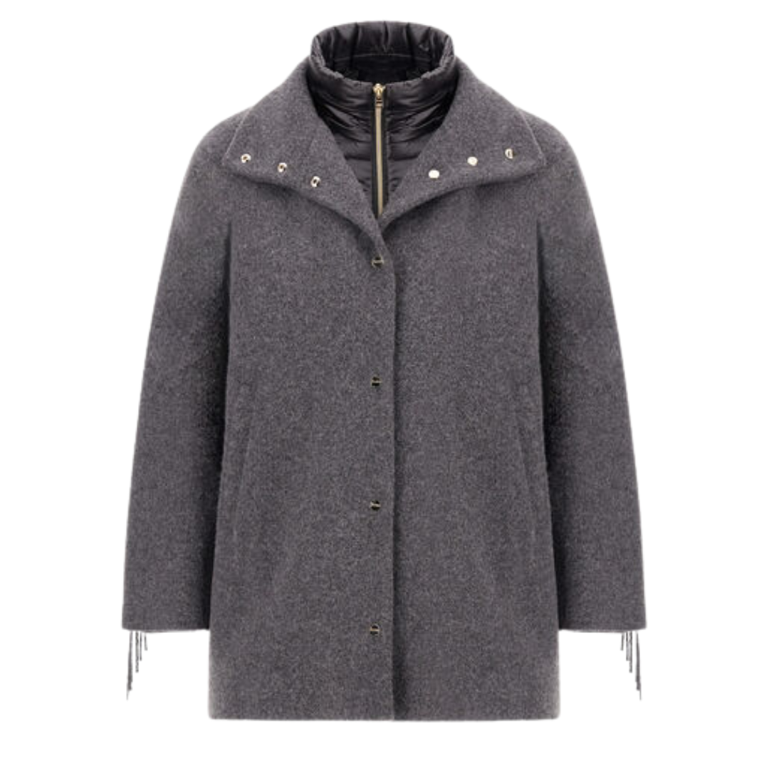 Alpaca Jacket with Fringing and Nylon Ultralight in Iron