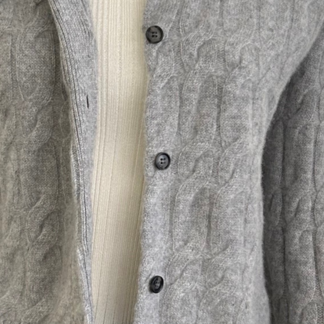 Premium Cashmere Cable Cardigan in Cement